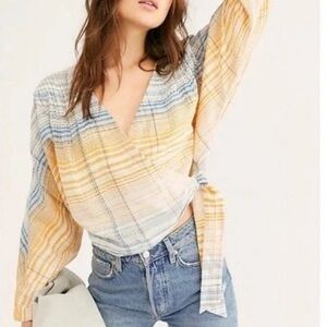 Free People plaid wrap blouse